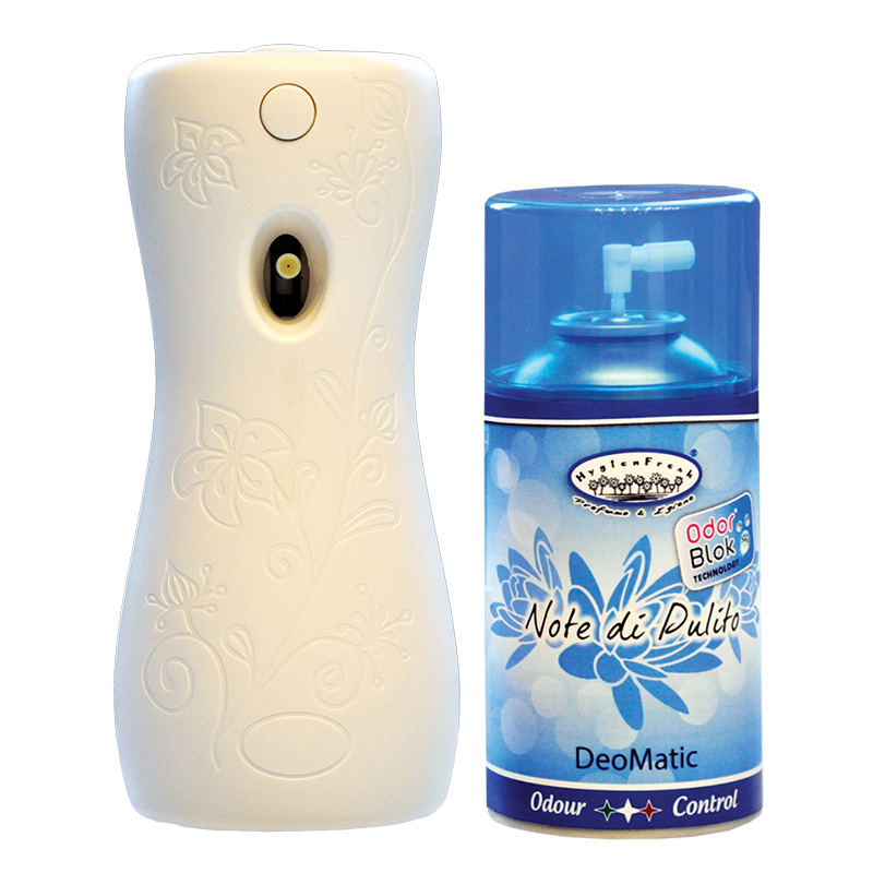 Deodorante in spray Deo Matic per ambienti al fresco profumo di pulito.